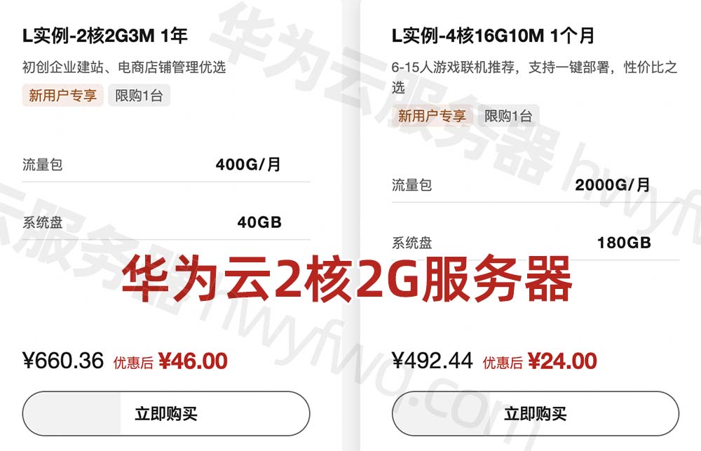 华为云服务器L实例-2核2G3M价格46元/年